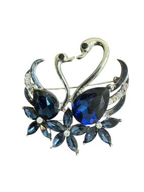 Blue Crystal Swan Brooch Pin - Elegant Women's Jewelry